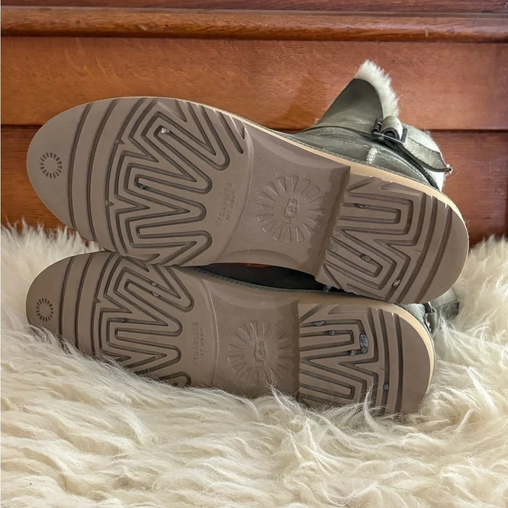 UGG Olive Green Romely Buckle Short Shearling-Lined Winter Boots